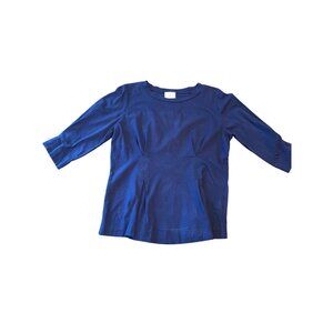 T.La Womens Navy Blue Pleated 3/4 Sleeve Cotton Top Size L